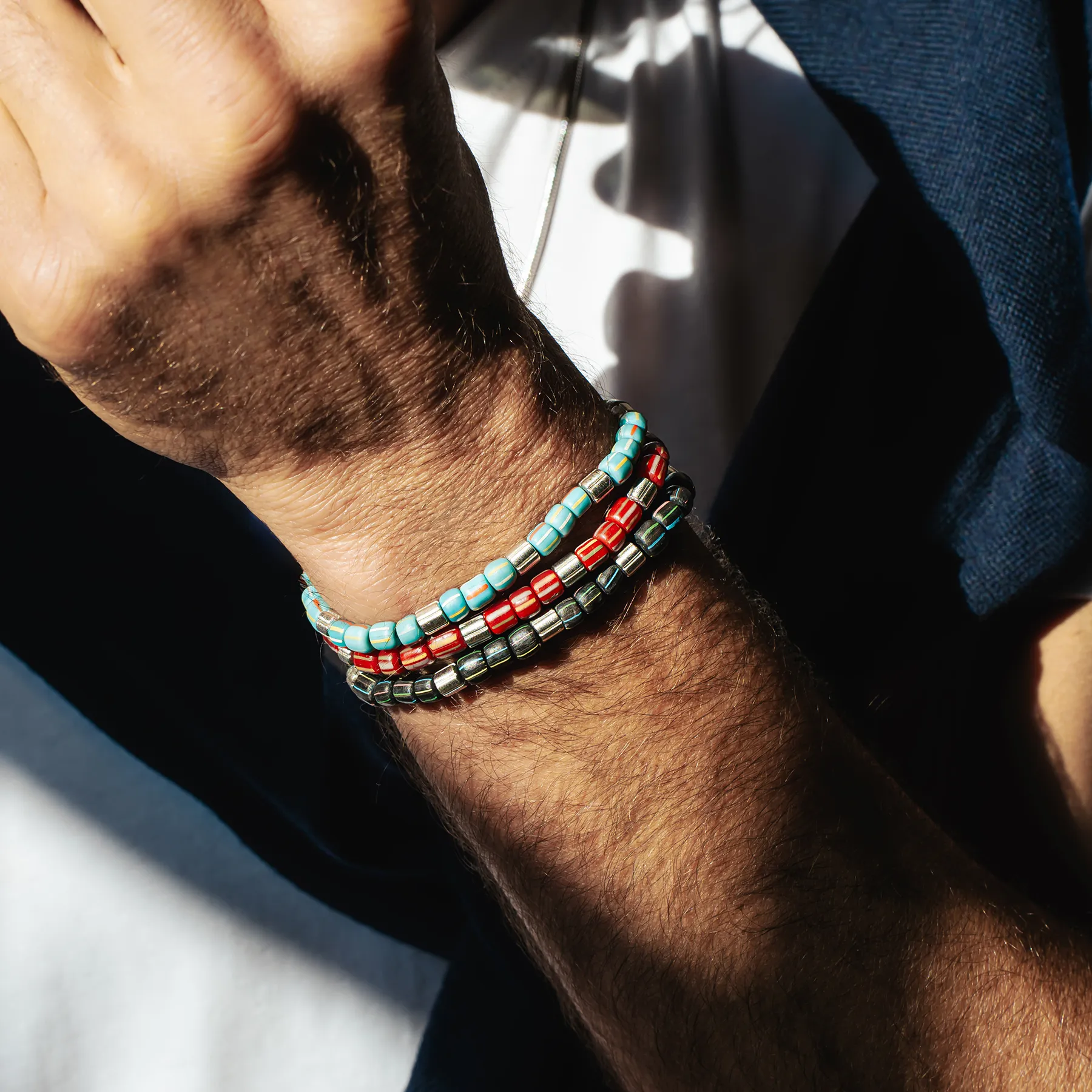Java Stripes Bracelet In Rhodium Plated Sterling Silver With Sky Blue Java Glass (Limited Edition) sold by Tateossian product image thumbnail 5