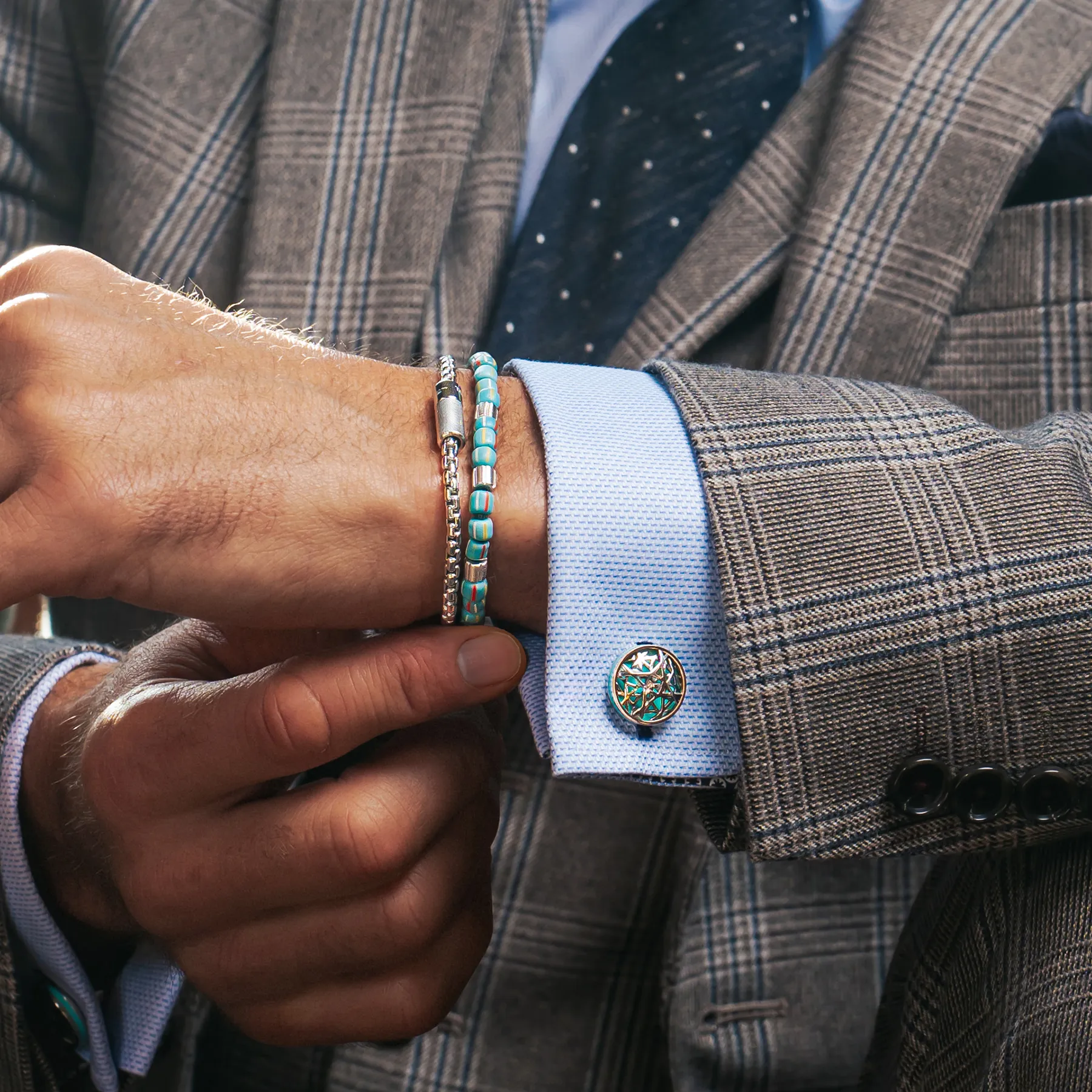 Java Stripes Bracelet In Rhodium Plated Sterling Silver With Sky Blue Java Glass (Limited Edition) sold by Tateossian product image thumbnail 2