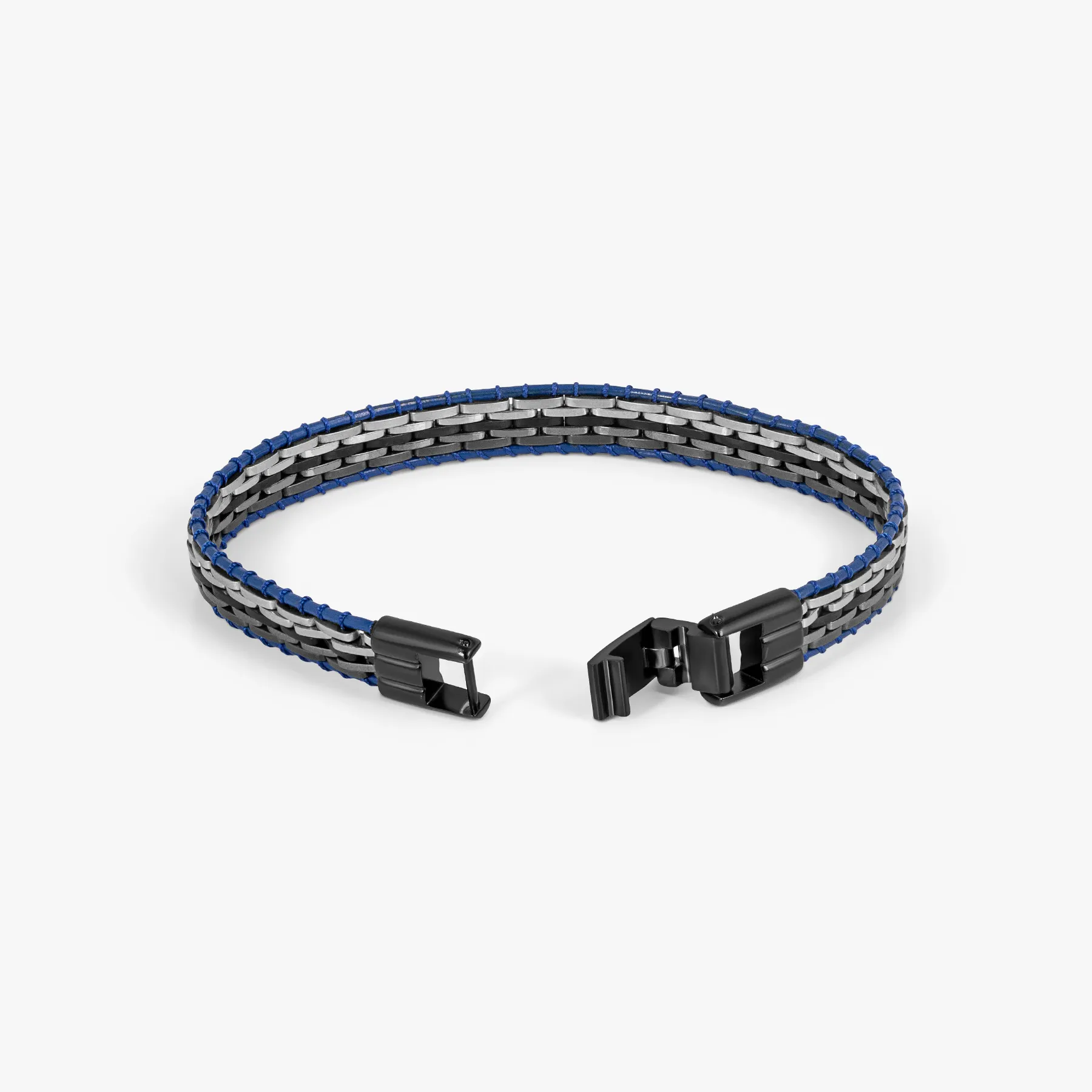 Tessellate Bracelet In Black IP Plated Stainless Steel With Blue Leather sold by Tateossian product image thumbnail 2