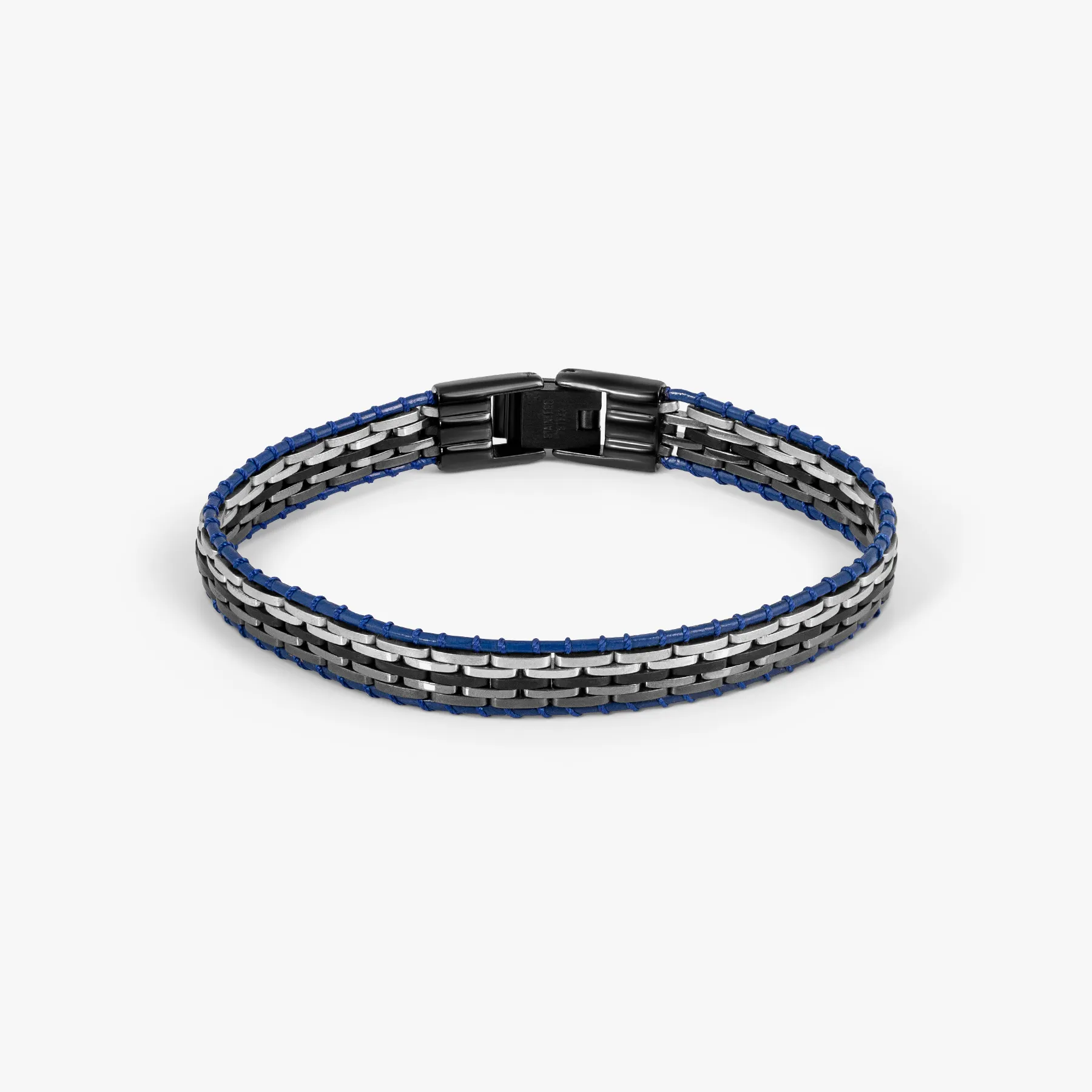 Tessellate Bracelet In Black IP Plated Stainless Steel With Blue Leather sold by Tateossian product image thumbnail 3