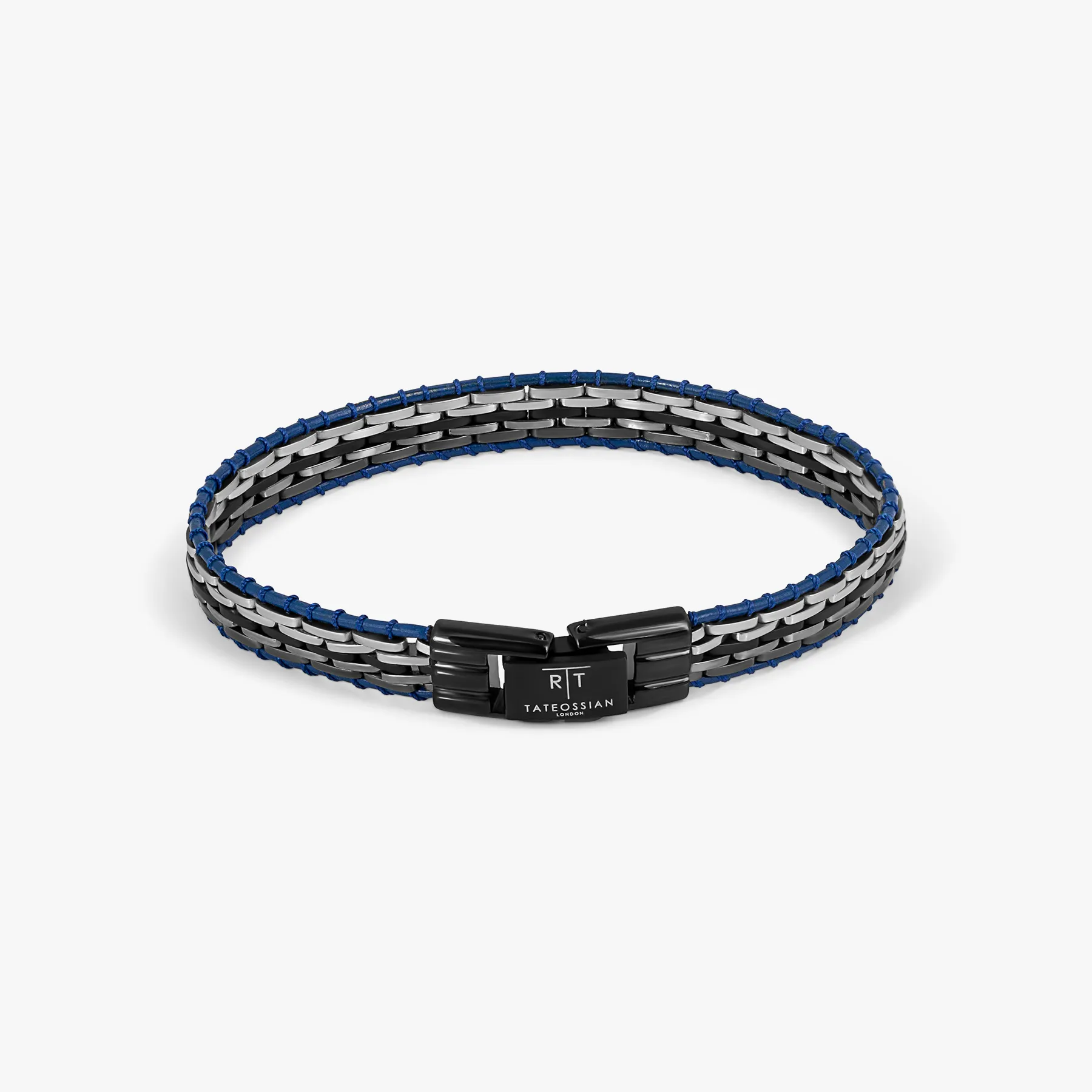Tessellate Bracelet In Black IP Plated Stainless Steel With Blue Leather sold by Tateossian