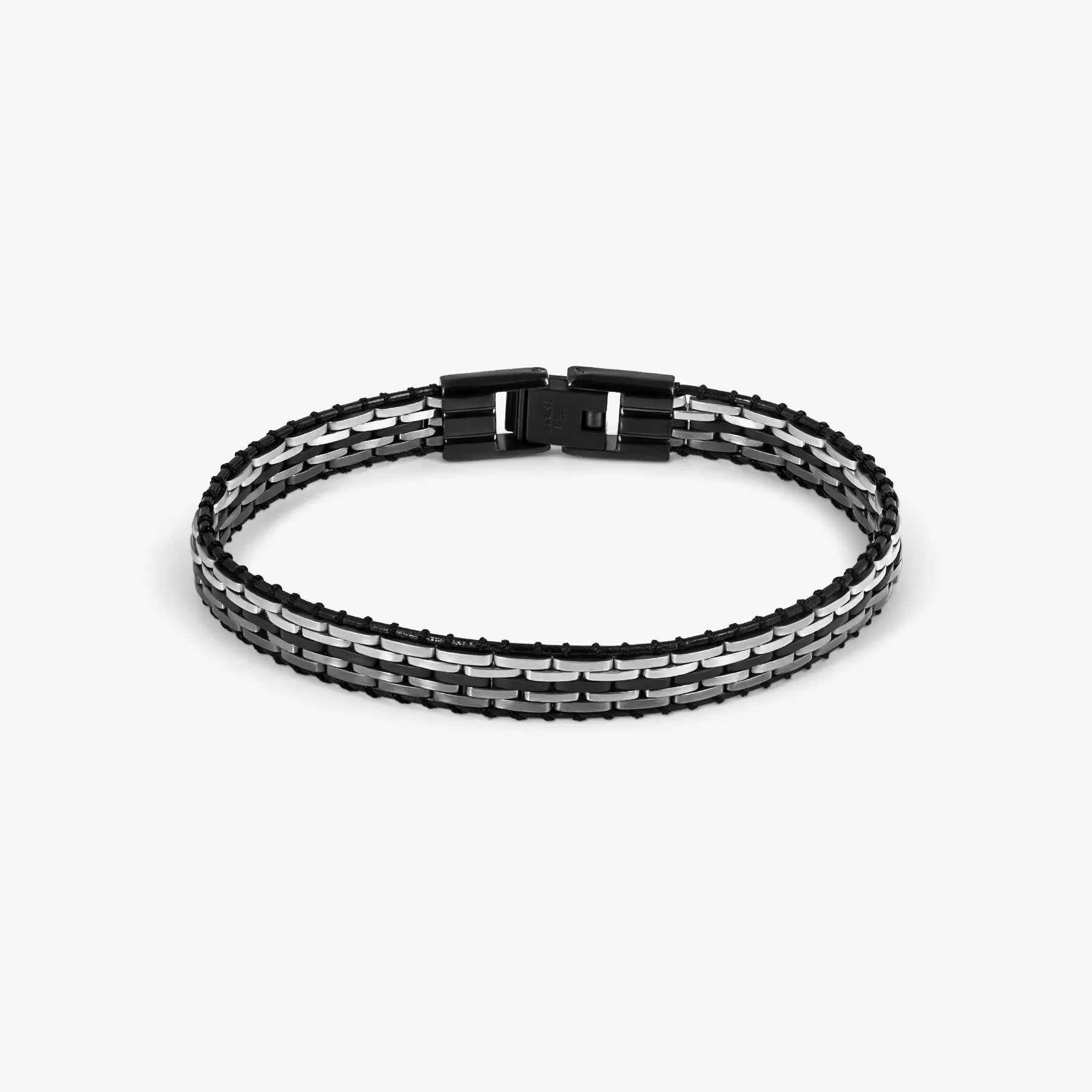 Tessellate Bracelet In Black IP Plated Stainless Steel With Black Leather sold by Tateossian product image thumbnail 4