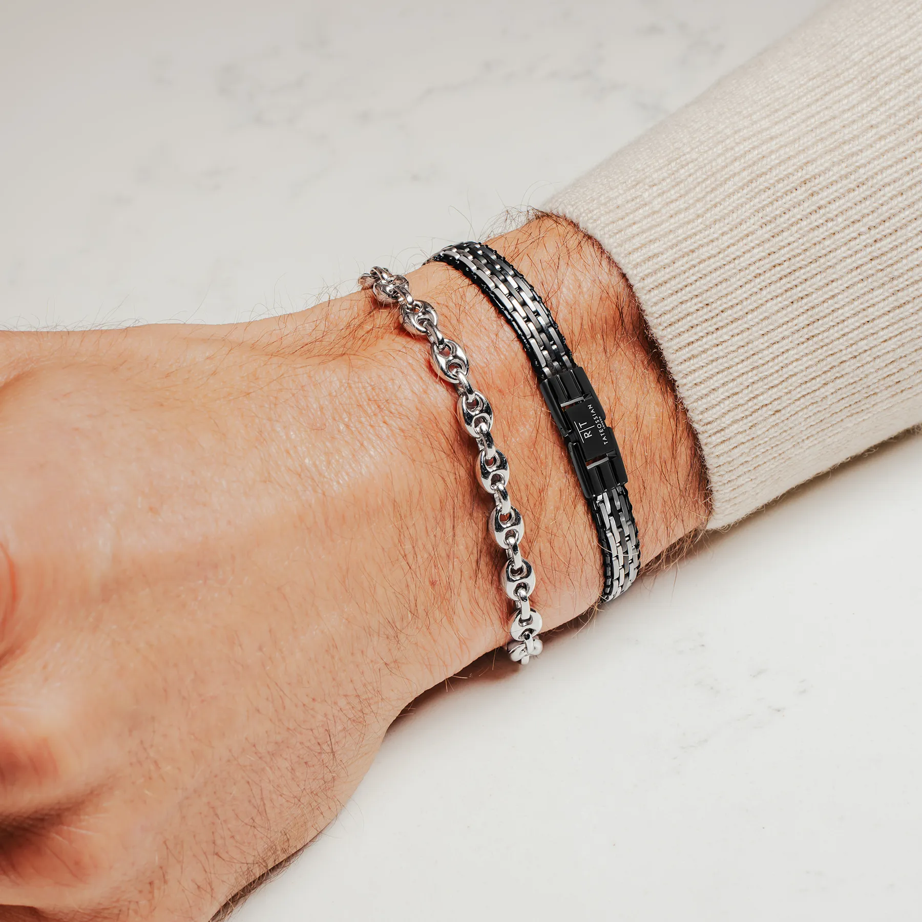 Tessellate Bracelet In Black IP Plated Stainless Steel With Black Leather sold by Tateossian product image thumbnail 2