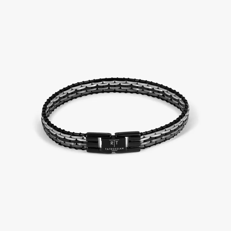 Tessellate Bracelet In Black IP Plated Stainless Steel With Black Leather sold by Tateossian