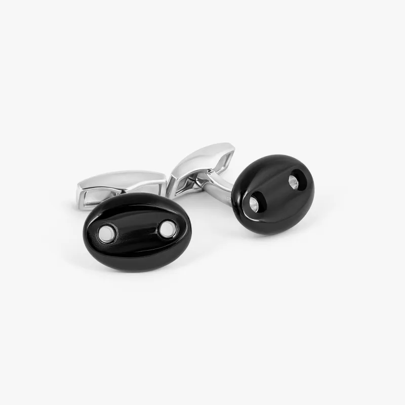 Marine Link Cufflinks In Rhodium Plated Sterling Silver With Onyx sold by Tateossian