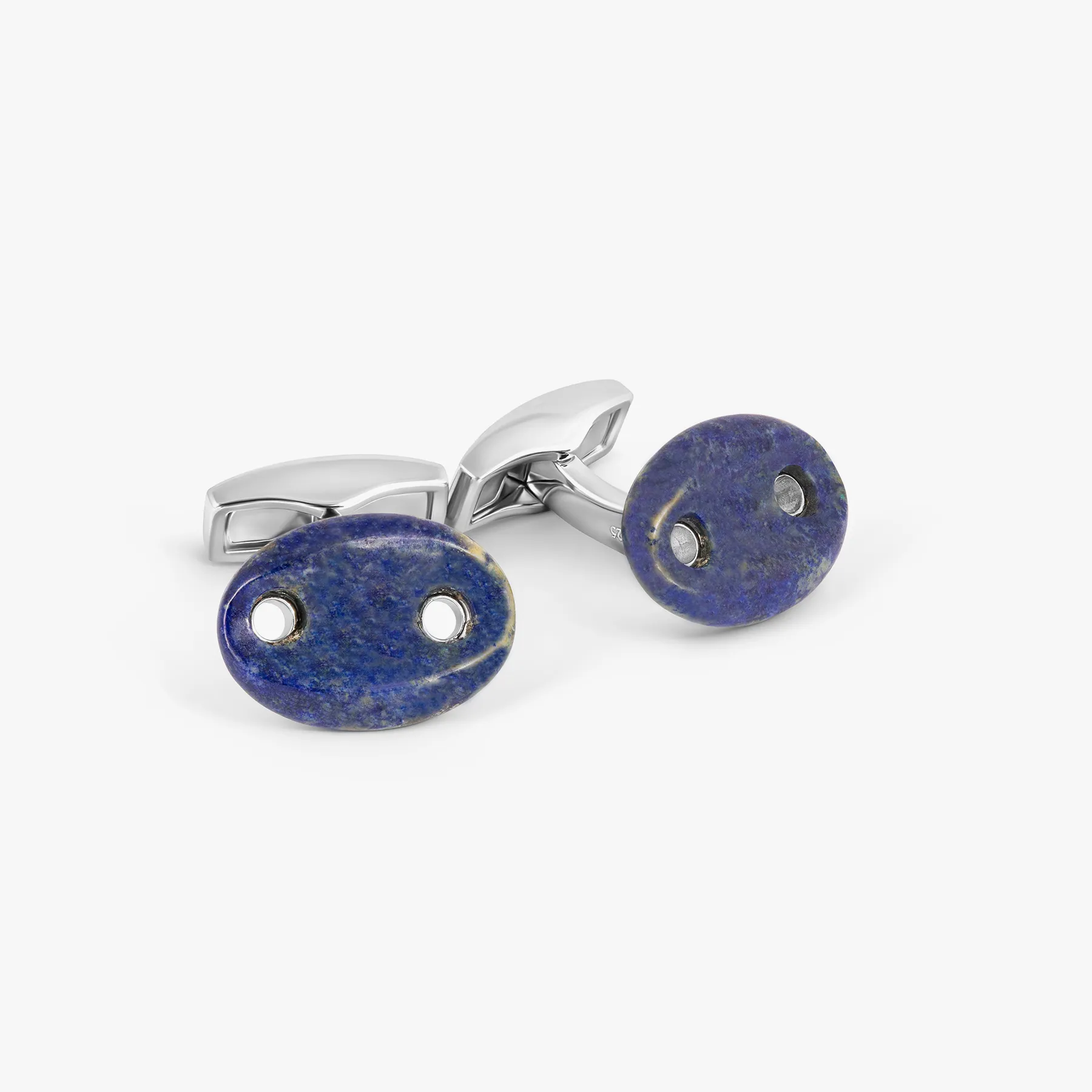 Marine Link Cufflinks In Rhodium Plated Sterling Silver With Lapis sold by Tateossian