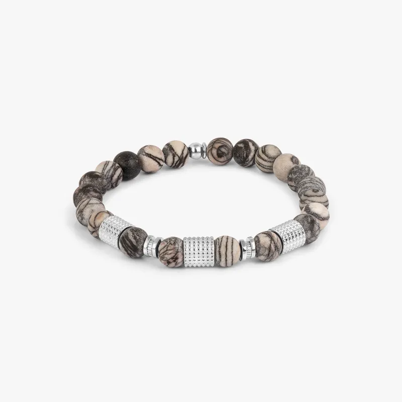 Giza Tubo Semi-Precious Bracelet In Rhodium Plated Sterling Silver With Spiderweb Jasper sold by Tateossian