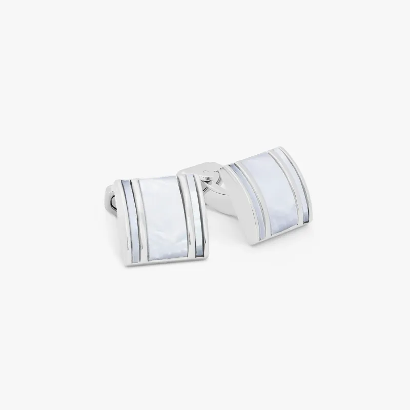Thompson Silver White Bronze Plated D-Shape Semi Precious Cufflinks sold by Tateossian