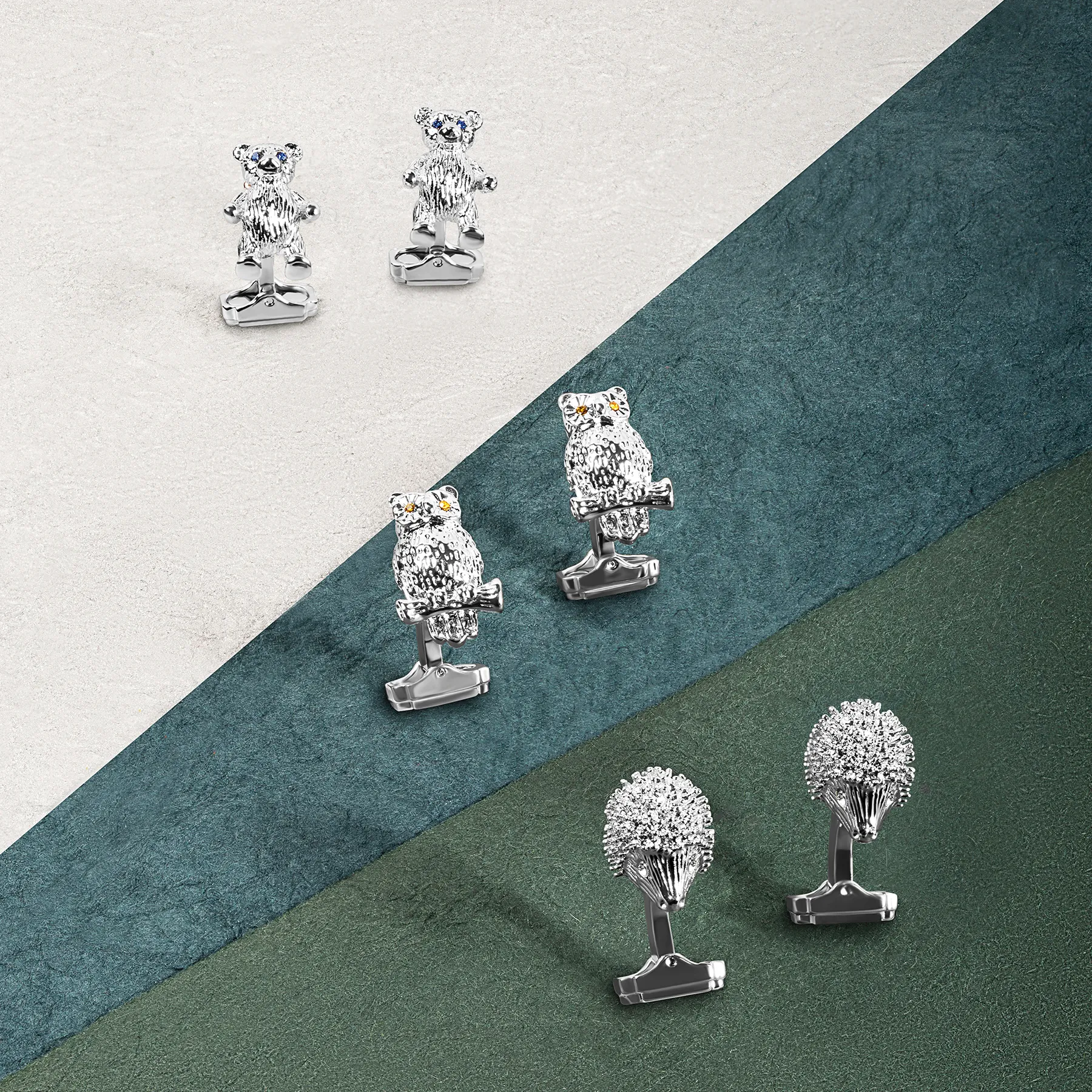 THOMPSON Hedgehog Cufflinks In Palladium plated Base Metal With White Crystal sold by Tateossian product image thumbnail 2