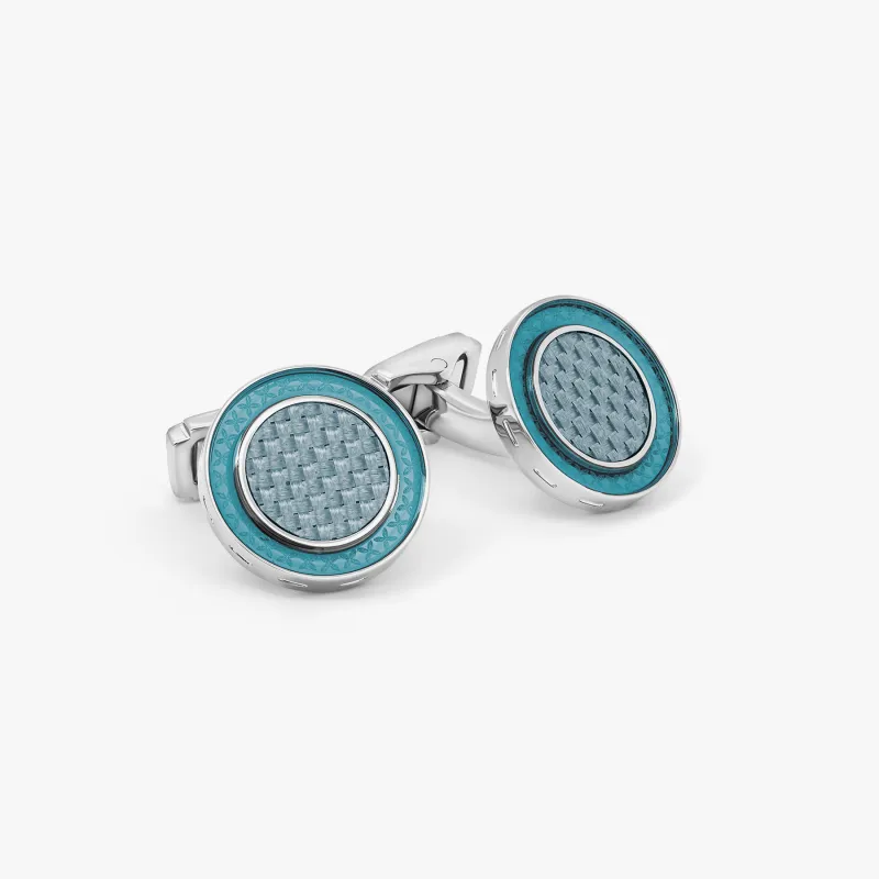 THOMPSON Carbon Redondo Cufflinks In Palladium plated Base Metal With Grey Alutex sold by Tateossian