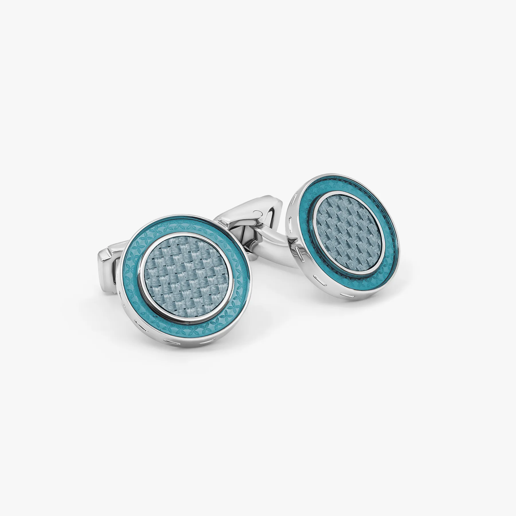 THOMPSON Carbon Redondo Cufflinks In Palladium plated Base Metal With Grey Alutex sold by Tateossian