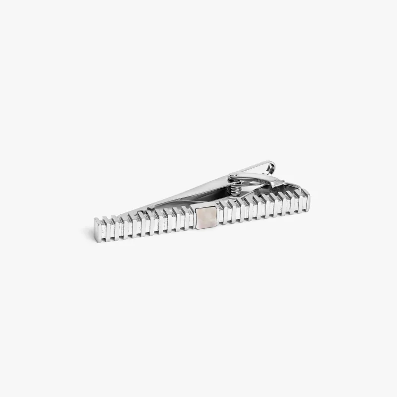 THOMPSON Summer Stripes Tie Clip In Palladium plated Base Metal With White Mother Of Pearl sold by Tateossian