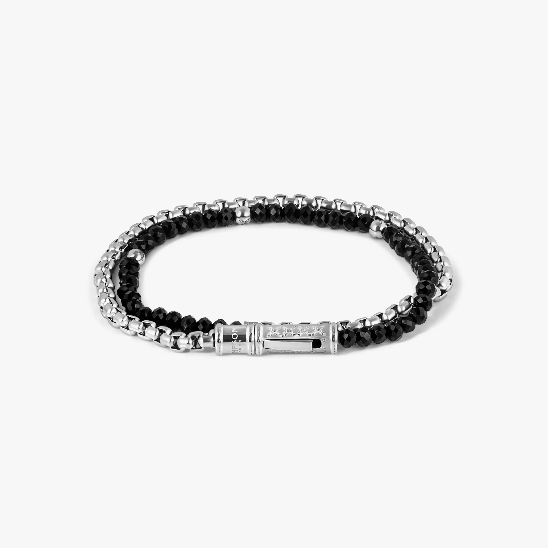 THOMPSON Lucky Clover Double Wrap Bracelet With Black Agate sold by Tateossian
