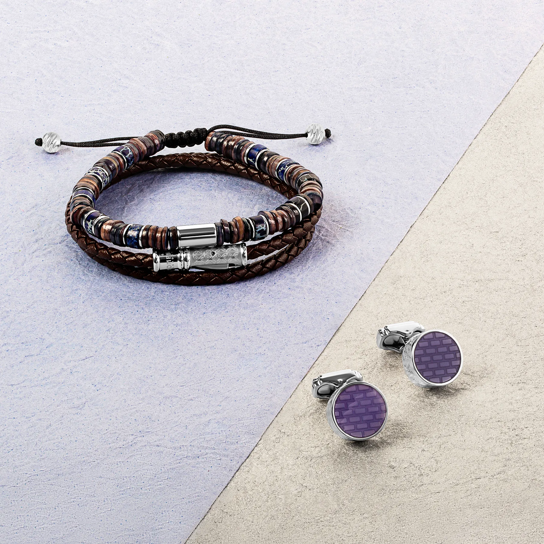 THOMPSON Lucky Clover Double Wrap Bracelet In Brown Leather sold by Tateossian product image thumbnail 2