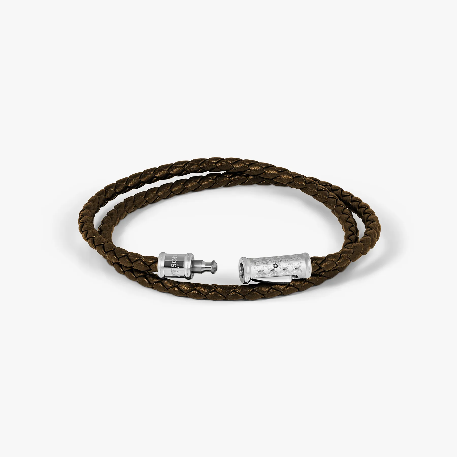THOMPSON Lucky Clover Double Wrap Bracelet In Brown Leather sold by Tateossian product image thumbnail 4