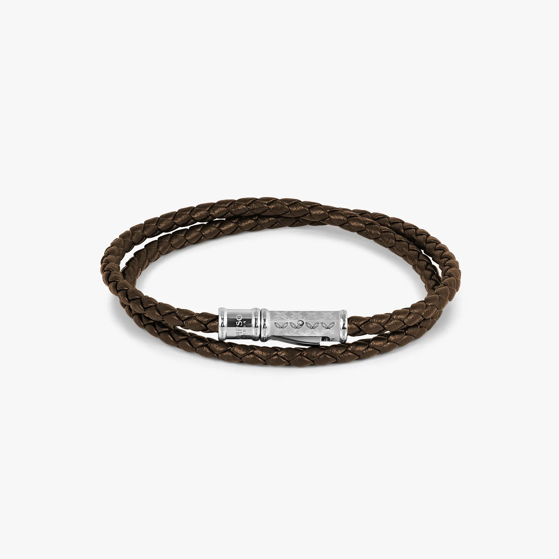 THOMPSON Lucky Clover Double Wrap Bracelet In Brown Leather sold by Tateossian
