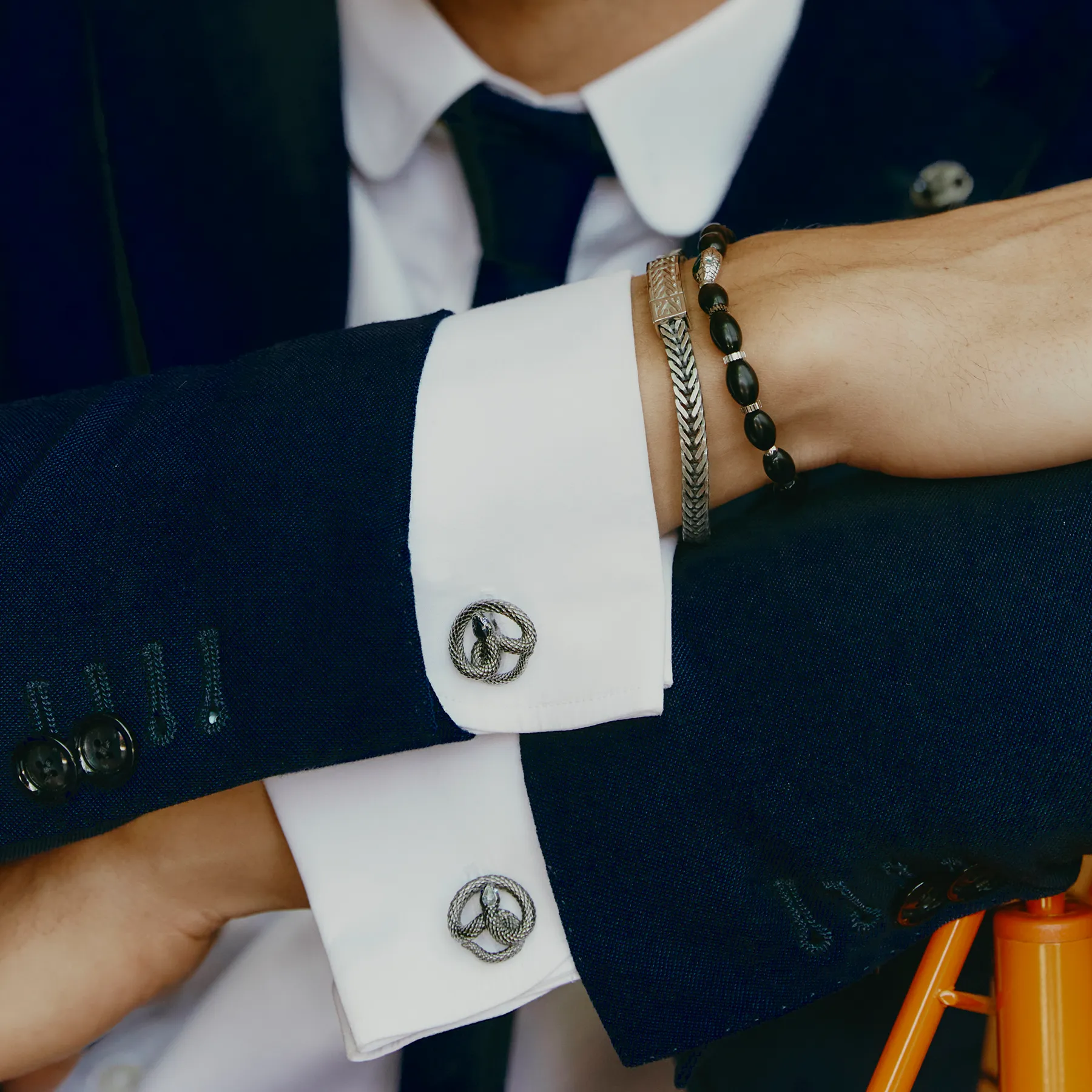 Viper Bracelet In Rhodium Plated Silver and Black Agate sold by Tateossian product image thumbnail 3