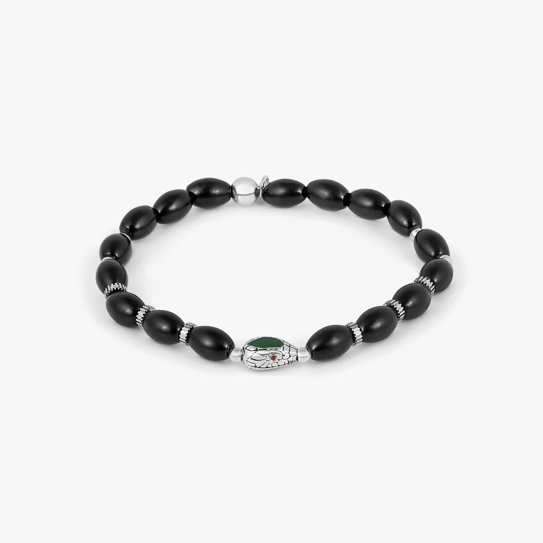 Viper Bracelet In Rhodium Plated Silver and Black Agate sold by Tateossian