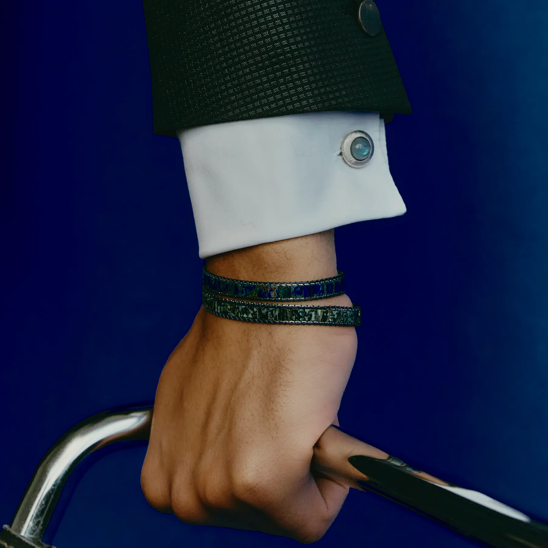 Graffiato Domed Cufflinks in Blue Labradorite sold by Tateossian product image thumbnail 4