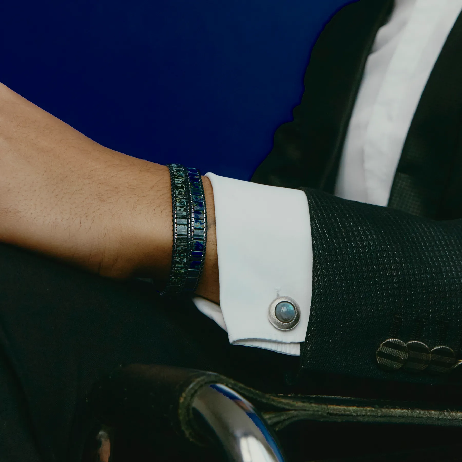 Graffiato Domed Cufflinks in Blue Labradorite sold by Tateossian product image thumbnail 2