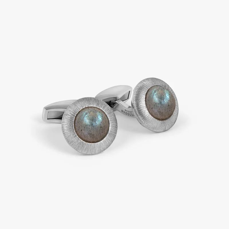 Graffiato Domed Cufflinks in Blue Labradorite made by Tateossian