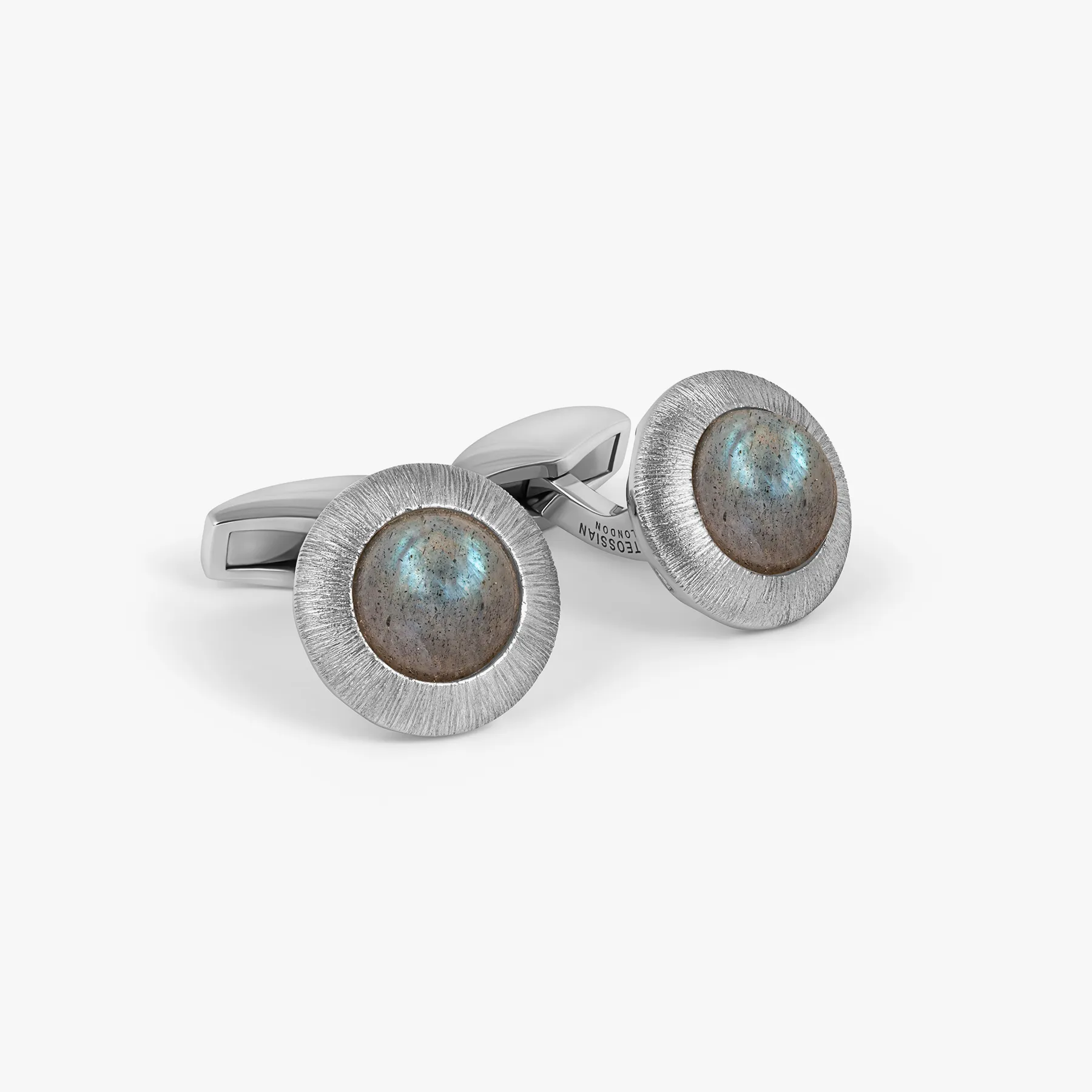 Graffiato Domed Cufflinks in Blue Labradorite sold by Tateossian