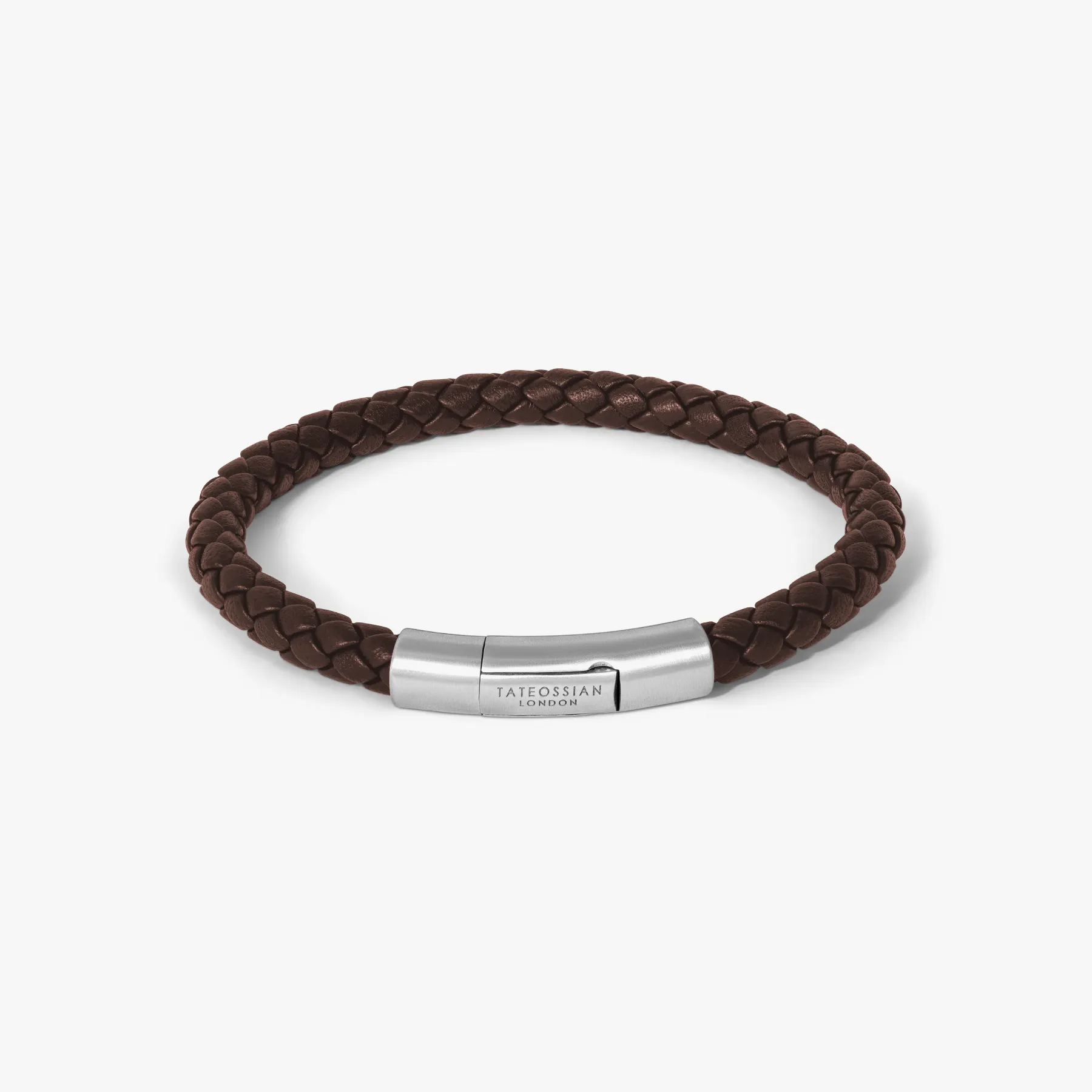 Charles Click Pelle Bracelet In Rhodium & Brown Leather sold by Tateossian