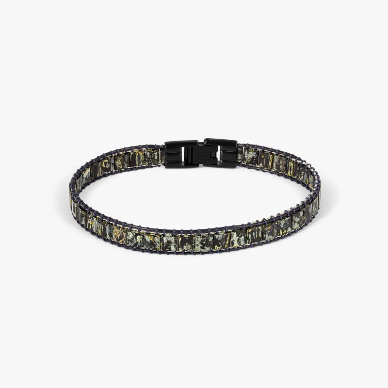 Mosaic Bracelet In IP Black Plated With Dark Green Glass Beads sold by Tateossian