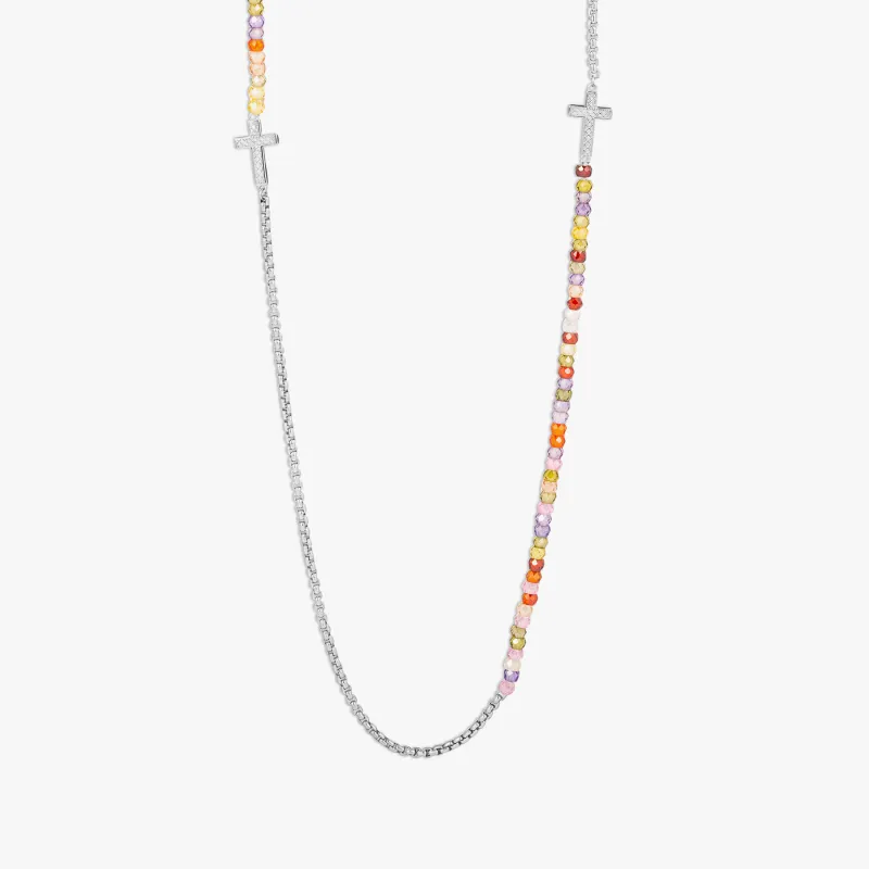 Ipanema Cross Necklace In Silver With Coloured Stones sold by Tateossian
