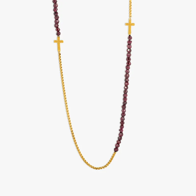 Ipanema Cross Necklace in Silver with Garnet sold by Tateossian