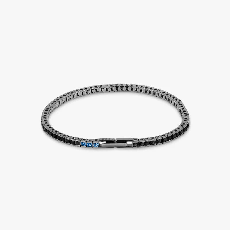 Quadro Tennis Semi-Precious Bracelet In Black Rhodium Plated Sterling Silver With Black Nano Stones made by Tateossian