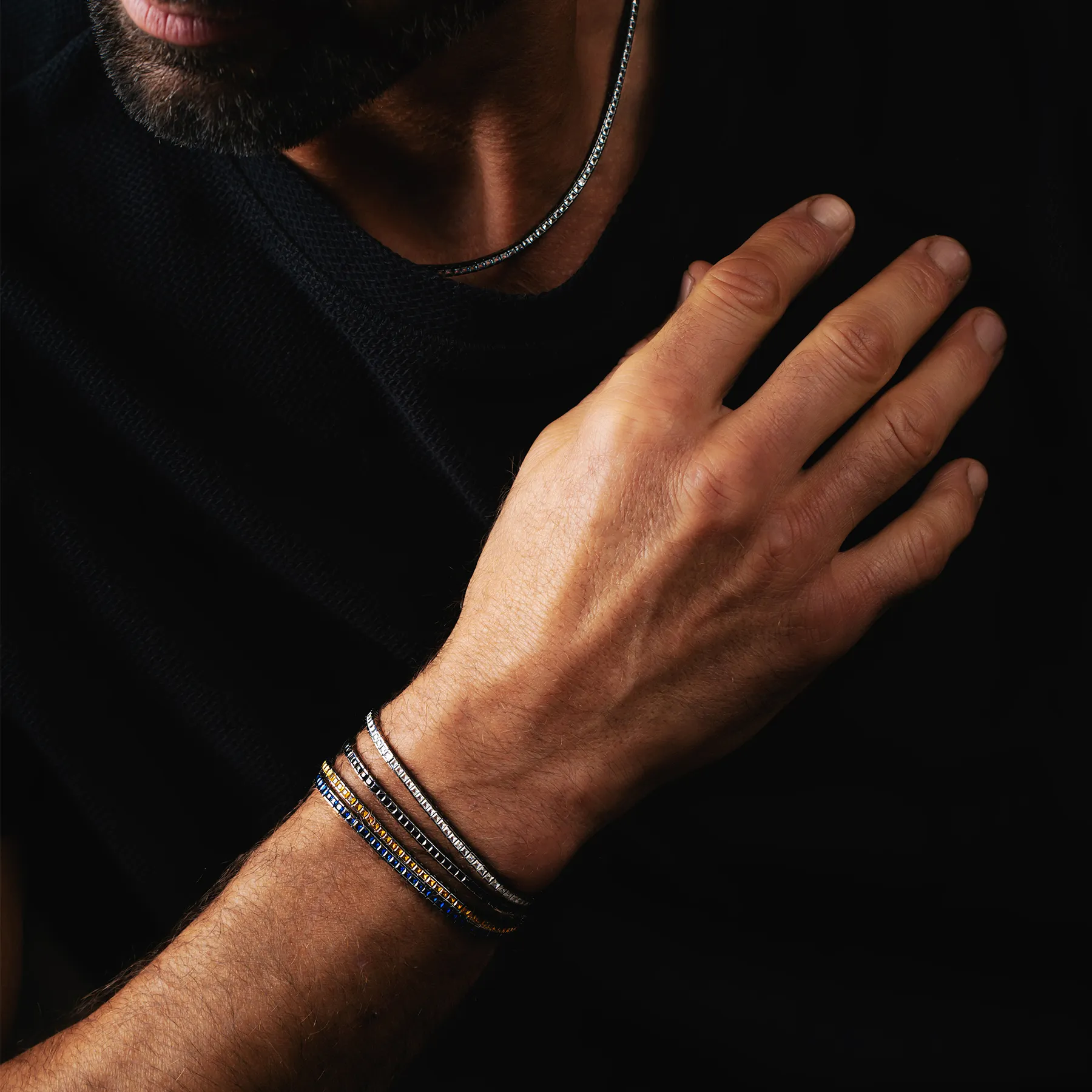 Quadro Tennis Semi-Precious Bracelet In Black Rhodium Plated Sterling Silver With White Spinel sold by Tateossian product image thumbnail 4