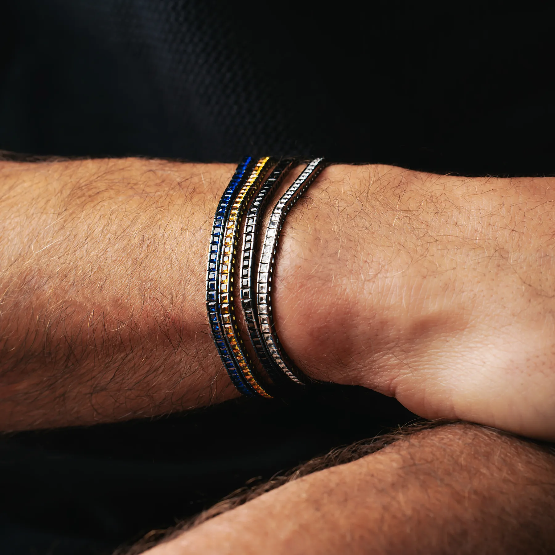 Quadro Tennis Semi-Precious Bracelet In Black Rhodium Plated Sterling Silver With White Spinel sold by Tateossian product image thumbnail 2