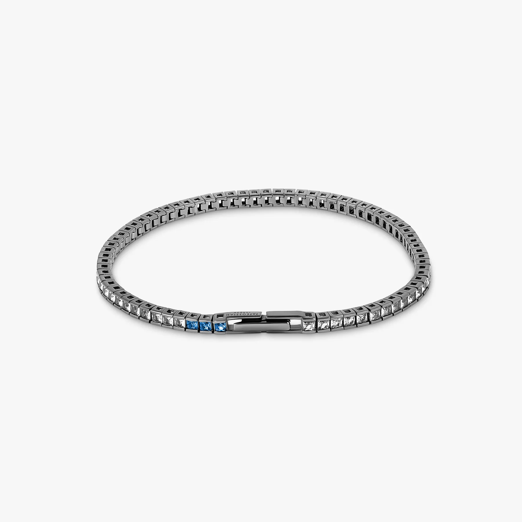 Quadro Tennis Semi-Precious Bracelet In Black Rhodium Plated Sterling Silver With White Spinel sold by Tateossian