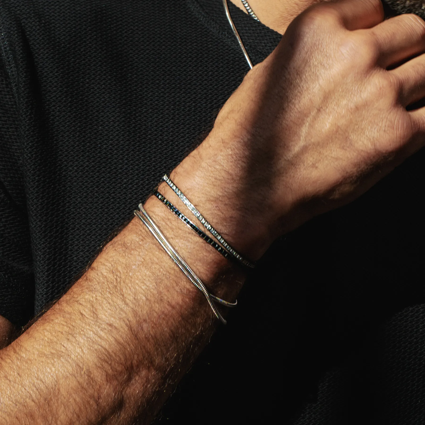 Quadro Tennis Semi-Precious Bracelet In Black Rhodium Plated Sterling Silver With White Spinel sold by Tateossian product image thumbnail 3