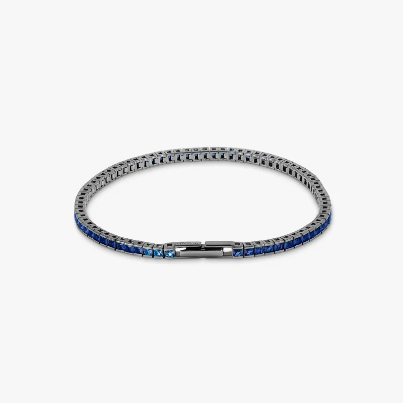 Quadro Tennis Semi-Precious Bracelet In Black Rhodium Plated Sterling Silver With Blue Spinel sold by Tateossian