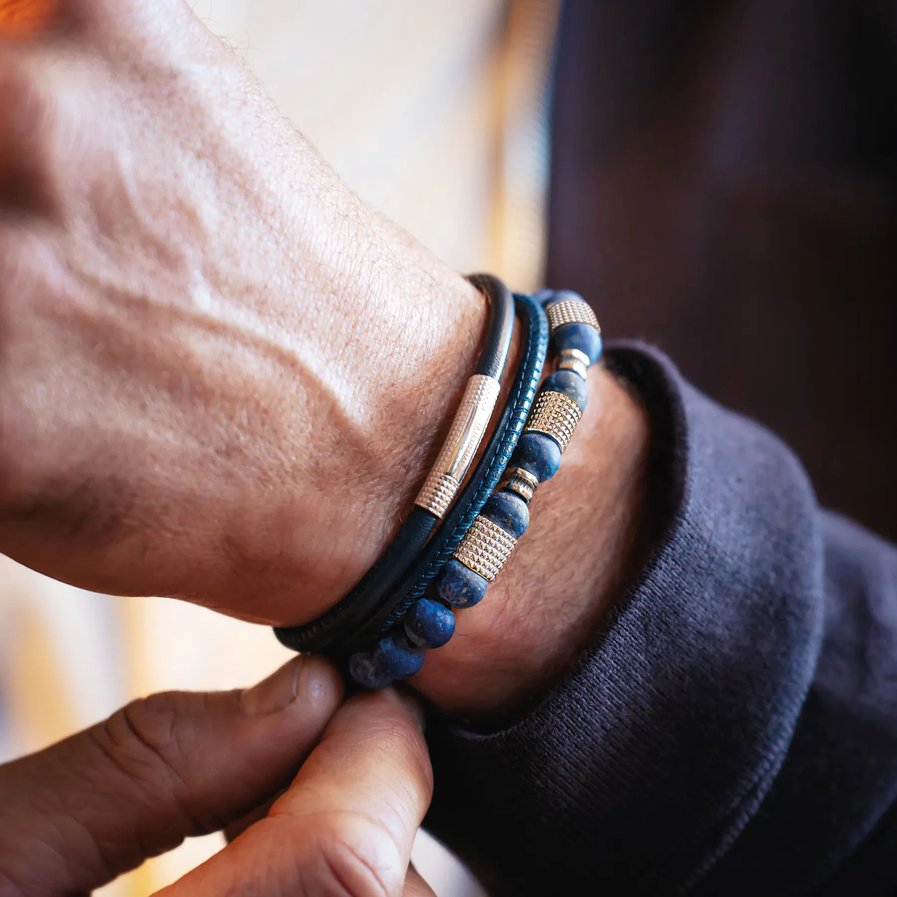 Giza Tubo Semi-Precious Bracelet In Rhodium Plated Sterling Silver With Lapis sold by Tateossian product image thumbnail 2