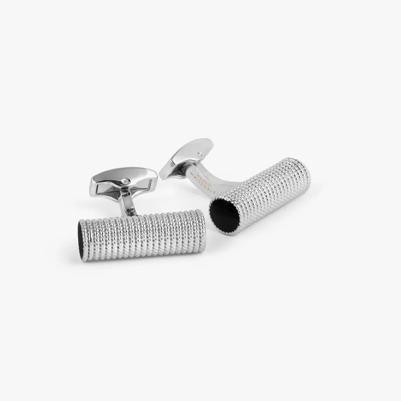 Cable Rope Cufflinks In White Bronze Plated Base Metal With Black Enamel sold by Tateossian