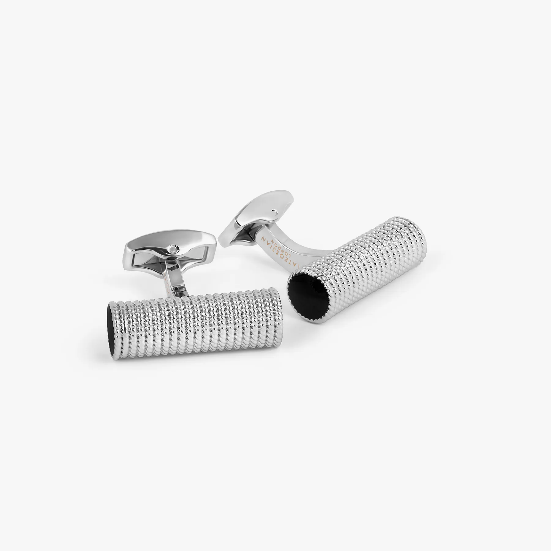 Cable Rope Cufflinks In White Bronze Plated Base Metal With Black Enamel sold by Tateossian