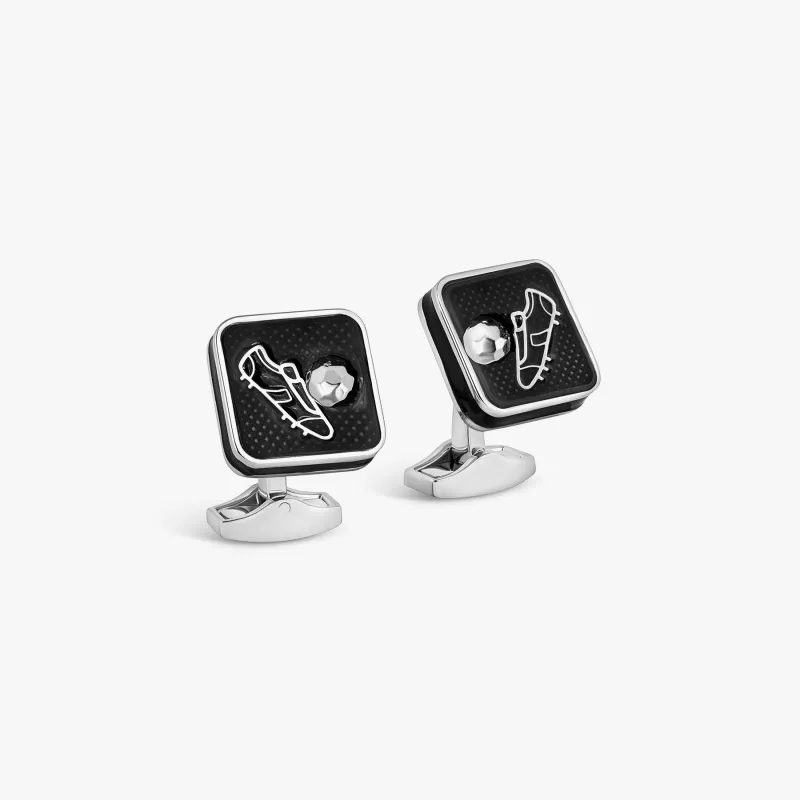 Sports Ice Football Cufflinks In Palladium Plated Base Metal With Black Enamel sold by Tateossian