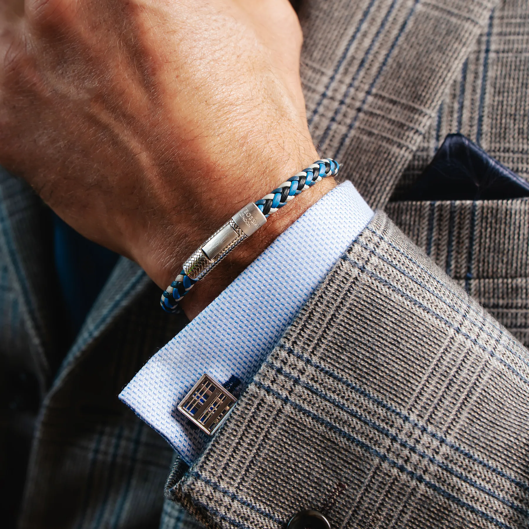 Prince of Wales Tweed Cufflinks In Gunmetal Plated Base Metal With Blue Enamel sold by Tateossian product image thumbnail 2