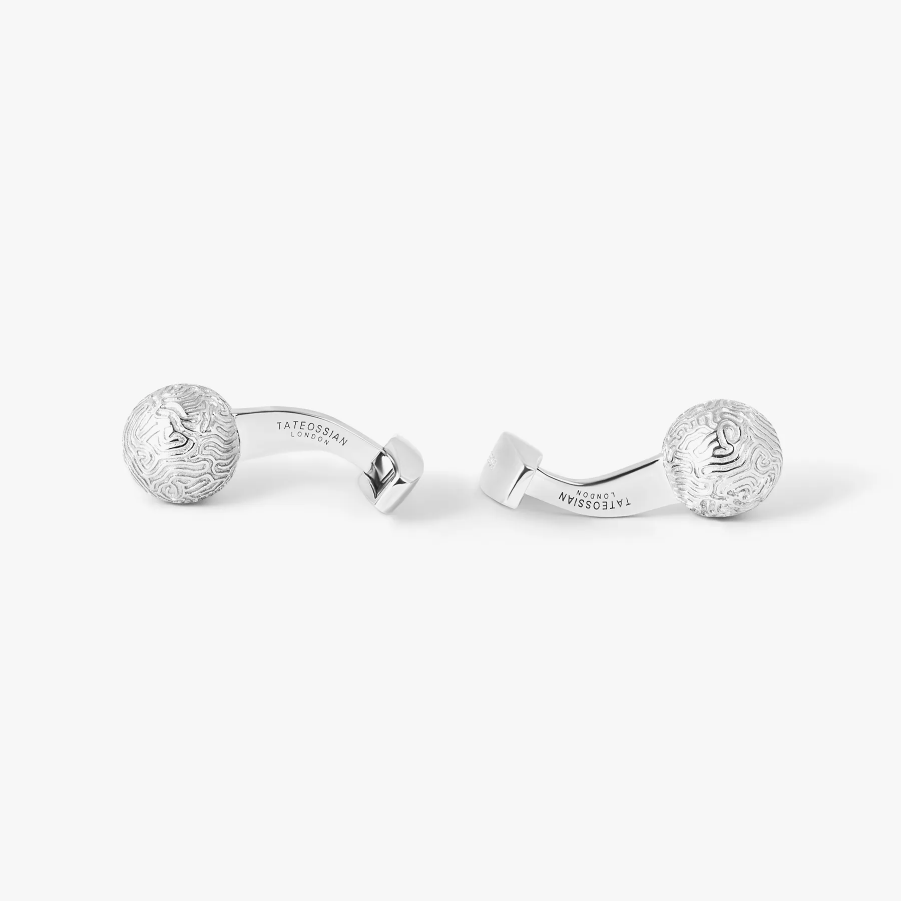 Coral Sphere Cufflinks In Rhodium Plated Sterling Silver With Coral Texture sold by Tateossian product image thumbnail 3