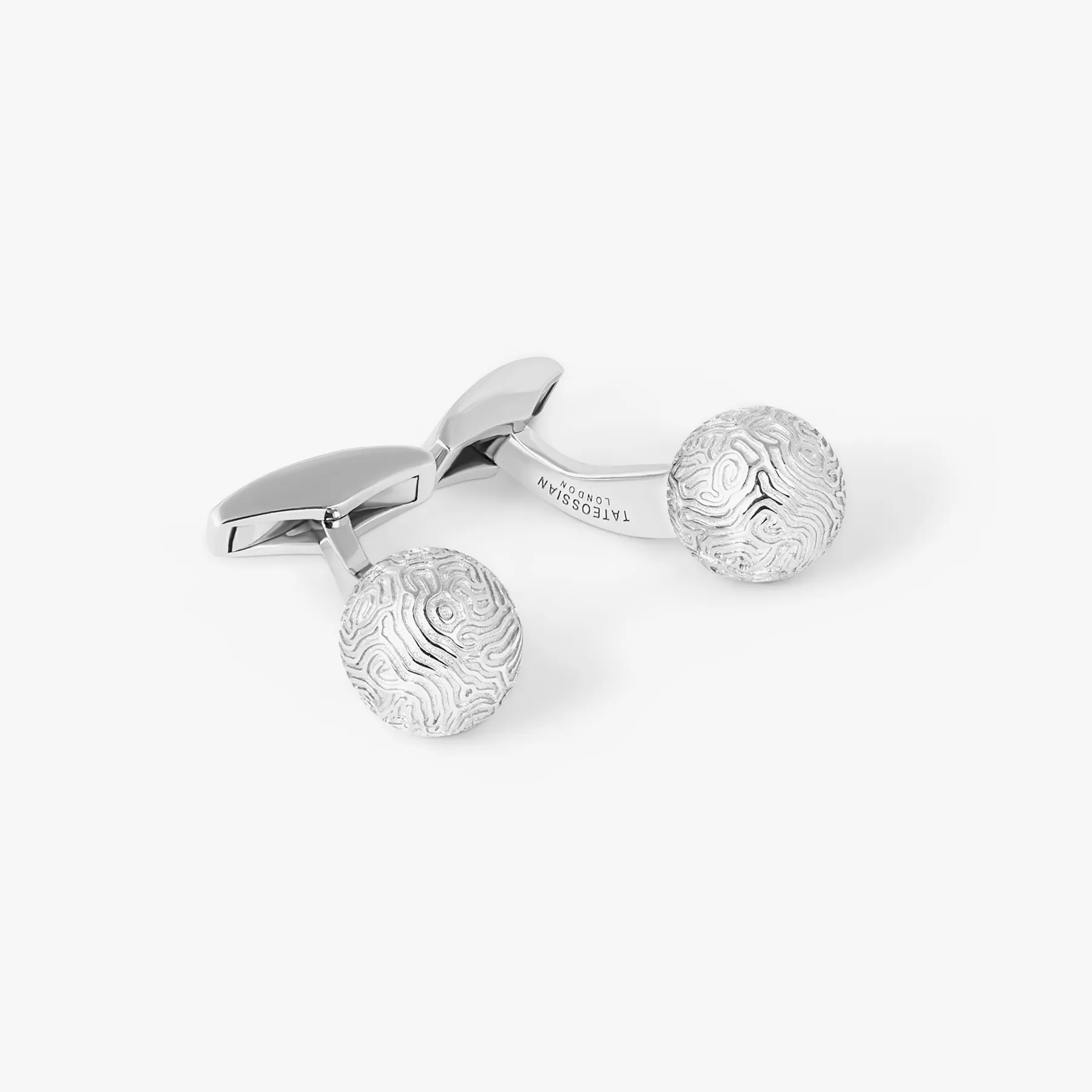 Coral Sphere Cufflinks In Rhodium Plated Sterling Silver With Coral Texture sold by Tateossian