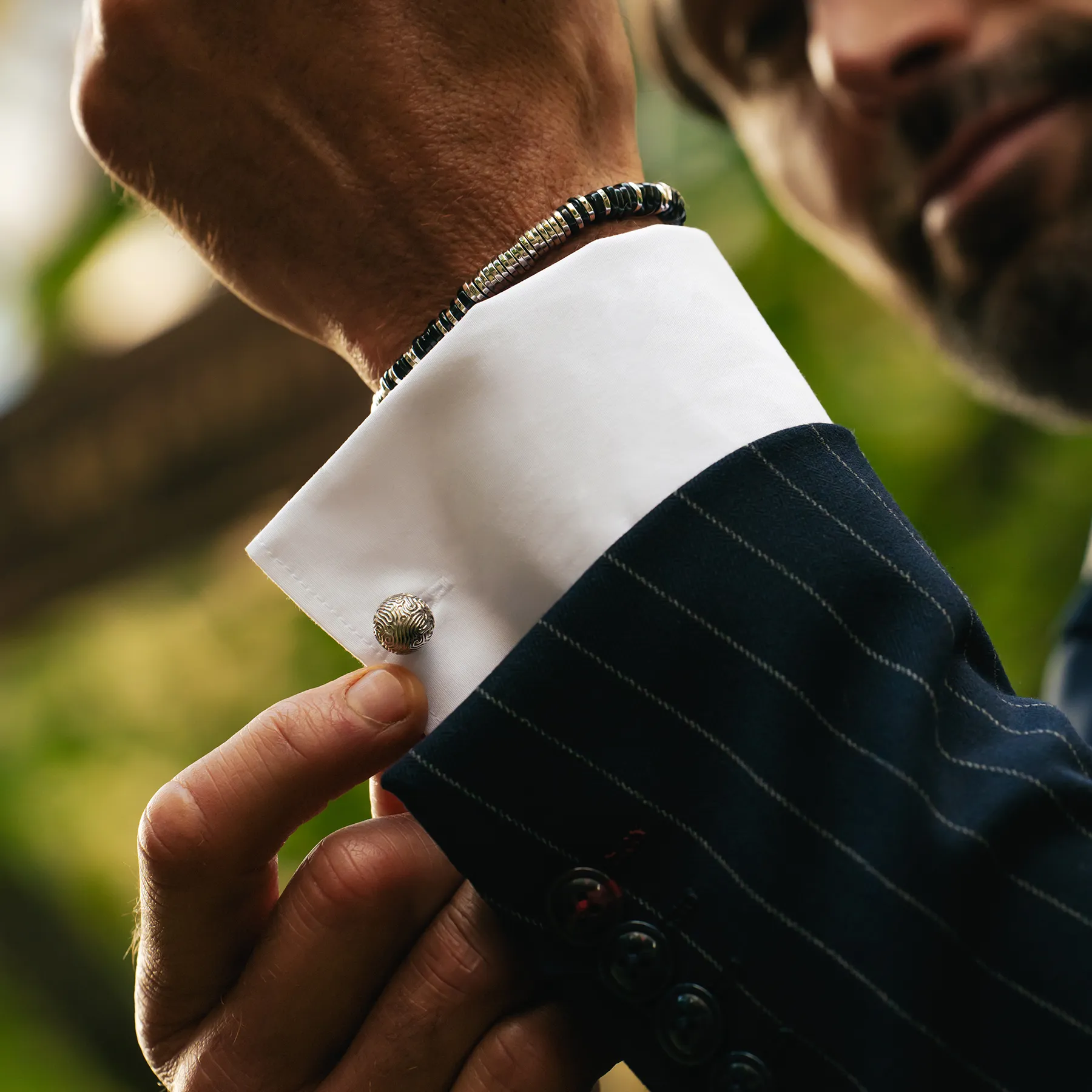 Coral Sphere Cufflinks In Rhodium Plated Sterling Silver With Coral Texture sold by Tateossian product image thumbnail 2