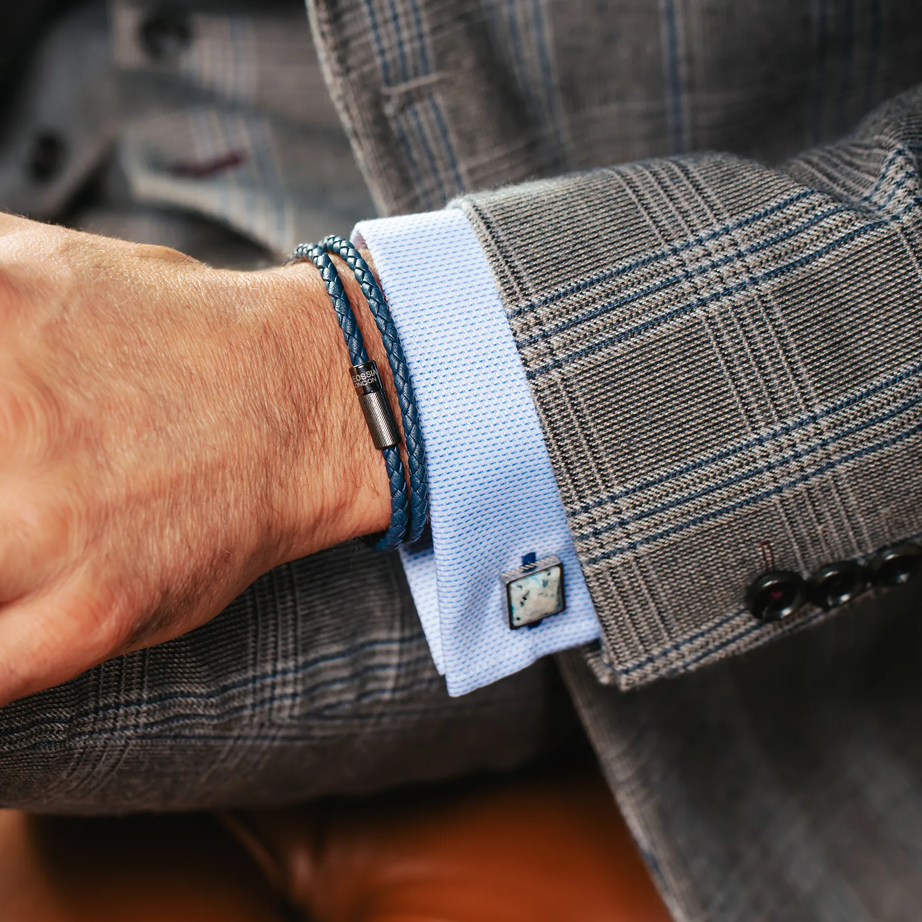 Titanium Classic Square Cufflinks with Celestial Blue Jasper sold by Tateossian product image thumbnail 2
