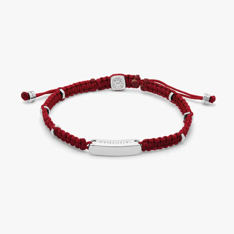 Macramé Bracelet In Red With Sterling Silver- Engravable sold by Tateossian