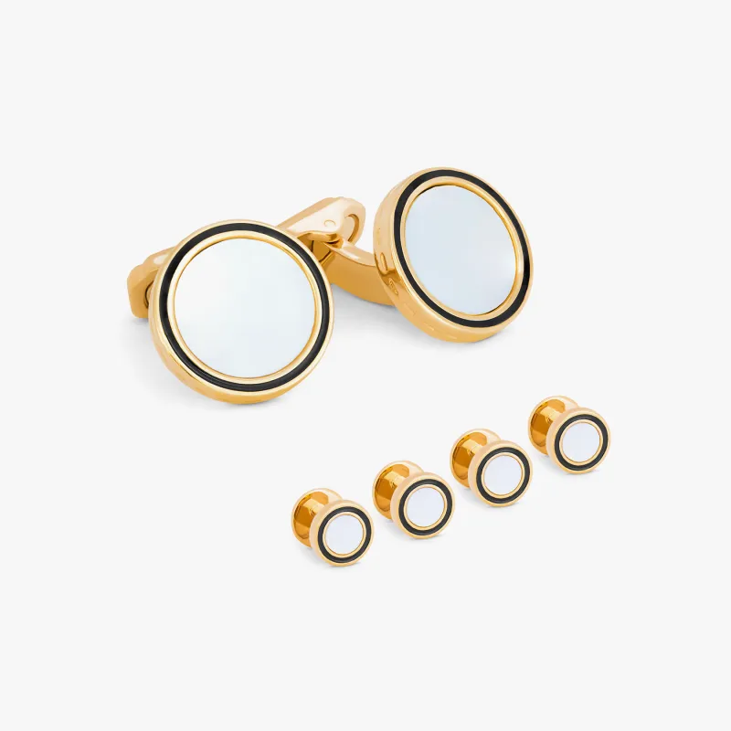 Thompson MOP Yellow Gold Plated Shirt Studs made by Tateossian