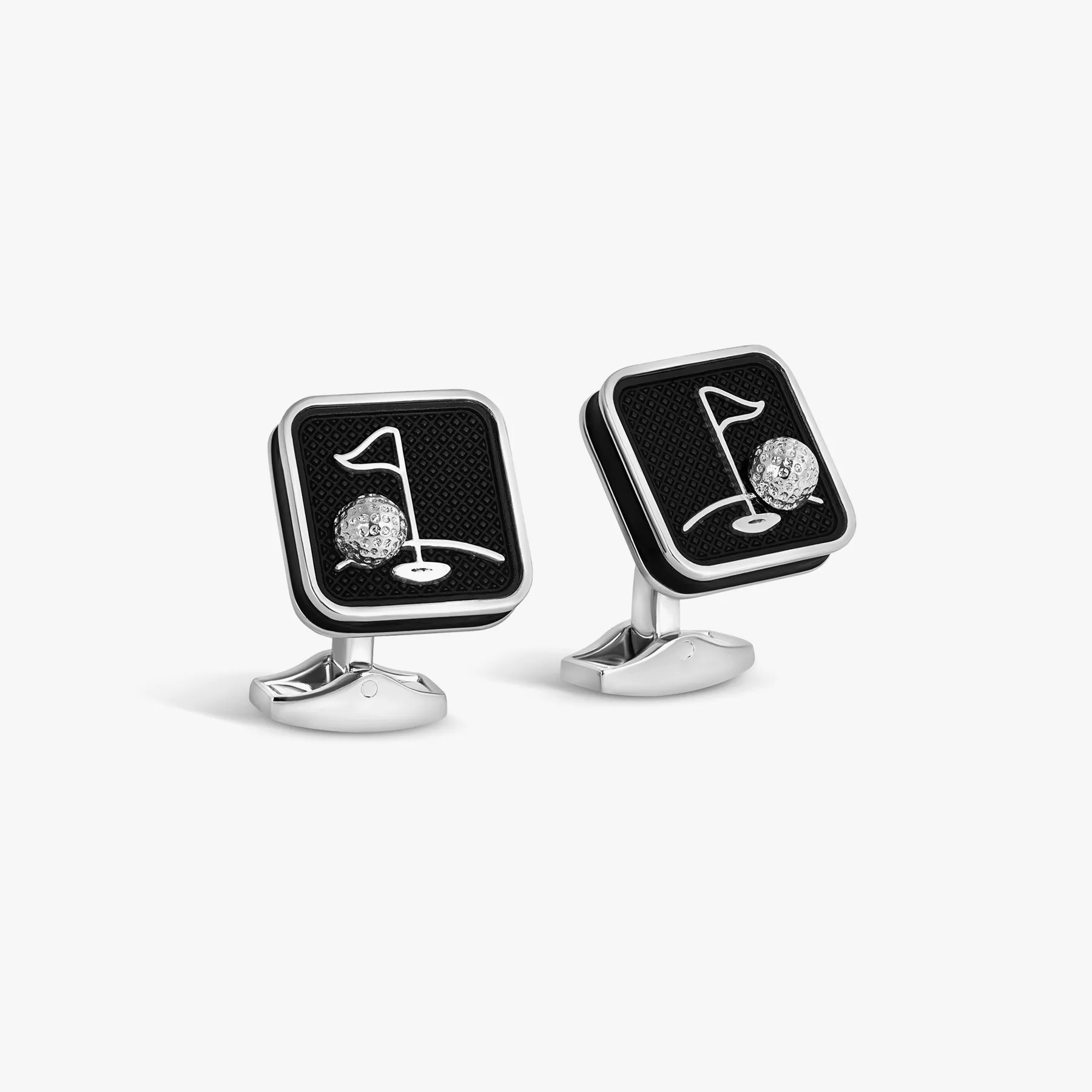Sports Ice Golf Cufflinks in Palladium Plated with Black Enamel sold by Tateossian