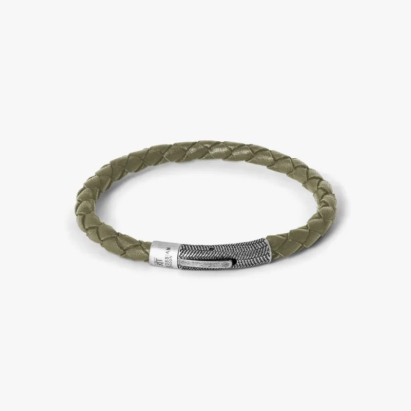 Vintage Herringbone Click Bracelet In Khaki Leather sold by Tateossian