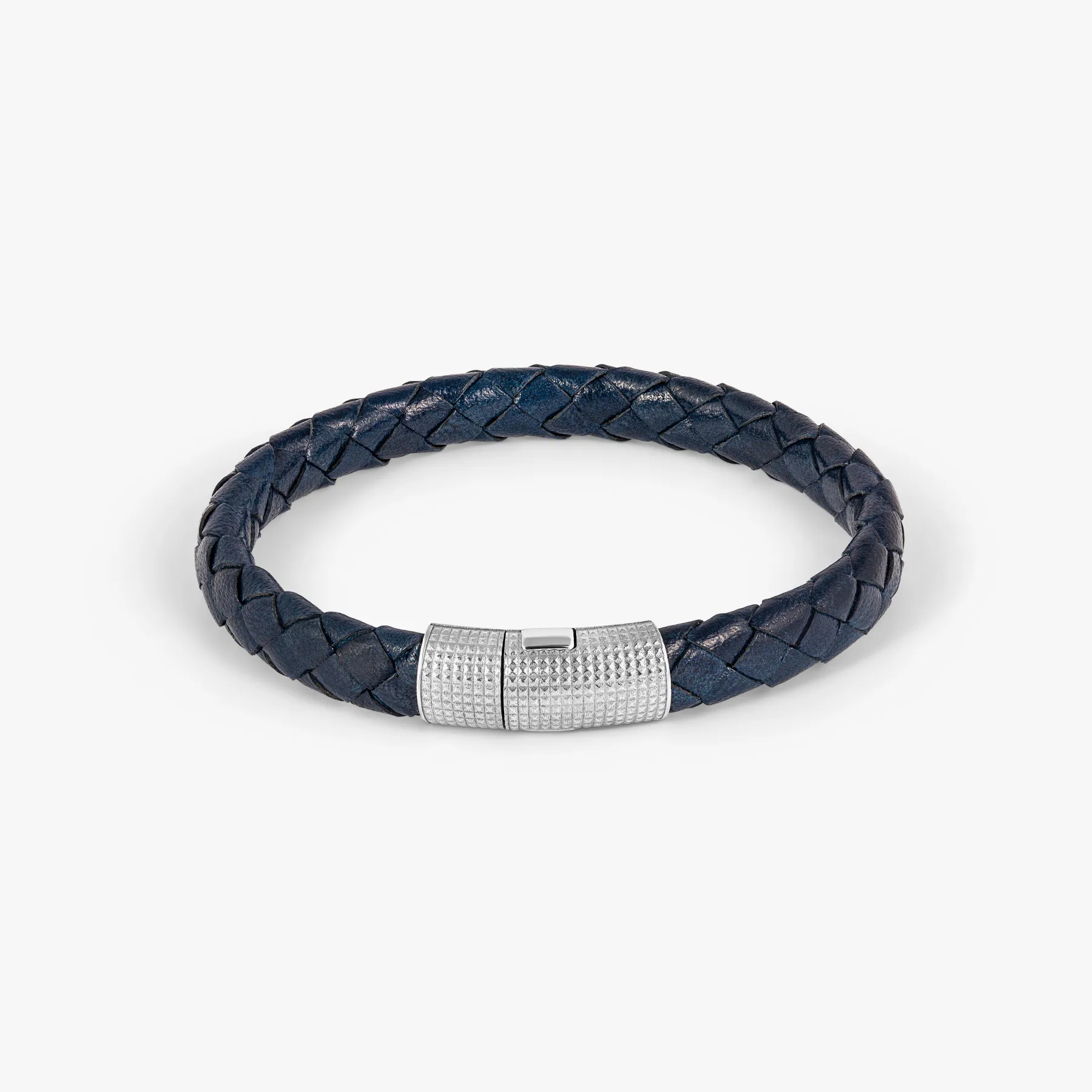 Giza Double Click Pelle Bracelet In Rhodium & Navy Leather sold by Tateossian